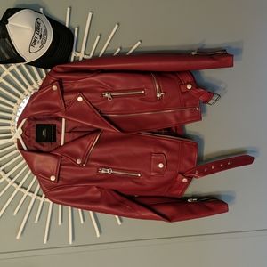 Zara Faux Leather Biker Jacket in Red